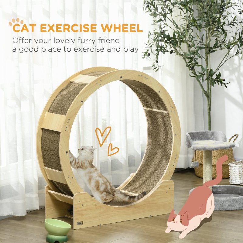 PawHut Cat Wheel for Indoor Cats, Cat Treadmill with Brake, Scratching Pads, Cat Exercise Wheel for Health - Oak Tone