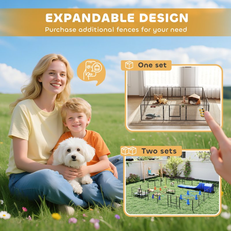 PawHut Dog Pen 12 Panels Puppy Pen Heavy Duty Pet Playpen for Indoor Outdoor for Dogs, Rabbits, Ducks 60cm High