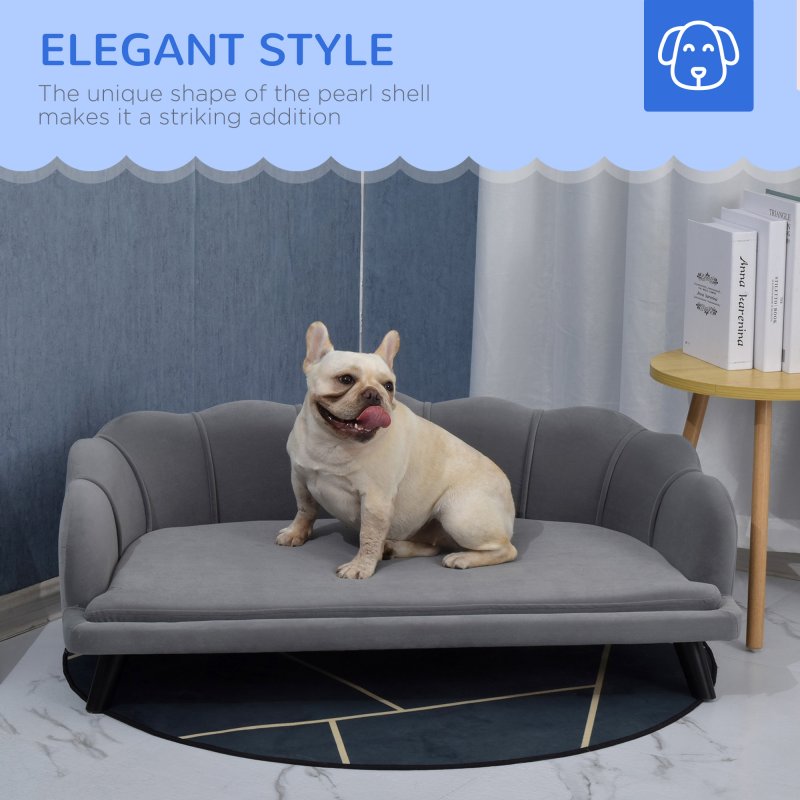 PawHut Dog Sofa for Medium, Large Dogs, Shell Shaped Pet Couch Bed w/ Legs, Cushion, Washable Cover - Grey