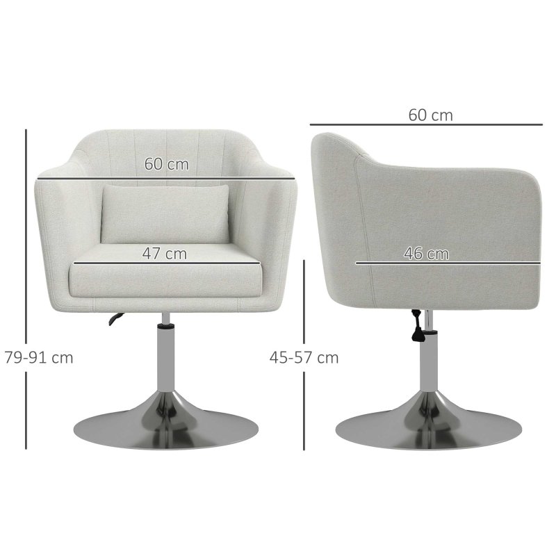 HOMCOM Swivel Linen Fabric Accent Chair for Living Room Contemporary Vanity Armchair with Adjustable Height Thick Cushion Lumbar Support Armrest for Bedroom Office Cream White