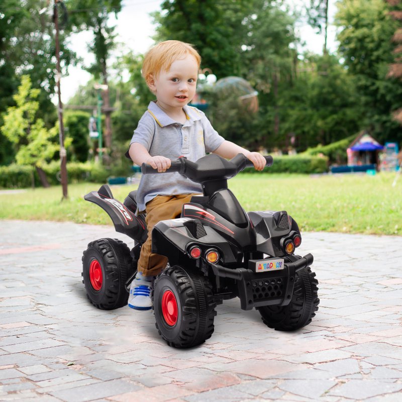 AIYAPLAY 6V Electric Quad Bike for Kids, Kids Electric Car Ride on ATV with Music, Forward Function, for Ages 2-6 Years, Black
