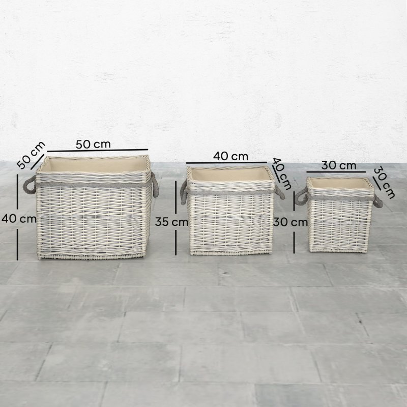 Outsunny Set of 3 Log Baskets for Wood Burner Indoor, Round torage Basket with Lining and Rope Handles for Fireside Storage, Blankets, Beige