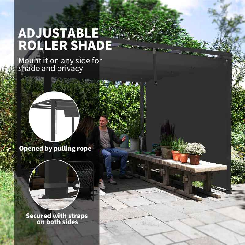 Outsunny 3 x 3(m) Garden Pergola with Retractable Roof Canopy, Aluminium Pergola Kit Gazebo with Roller Shade, UPF30+ Sun Shade Shelter for Porch, Dark Grey