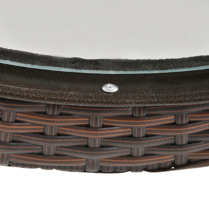 Outsunny Folding Rattan Garden Dining Table, 68 cm Round Rattan Garden Table with Water Ripple Tempered Glass Top, Wicker Edging  and Steel Frame for Outdoor, Patio, Brown