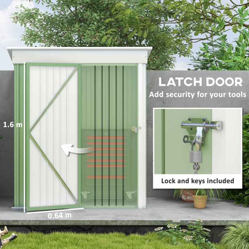 Outsunny 5x3ft Garden Shed, Steel Small Shed, Outdoor Lean-to Shed with Adjustable Shelf, Lock and Gloves for Patio, Garden, Green without Foundation Kit