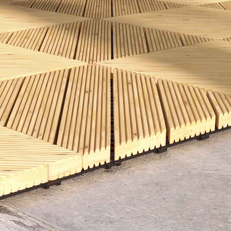 Outsunny 9 Pcs Wooden Interlocking Decking Tiles, 30 x 30 cm Anti-slip Outdoor Flooring Tiles, 0.81m² per Pack, All Weather Use for Patio, Balcony, Terrace, Hot Tub, Yellow