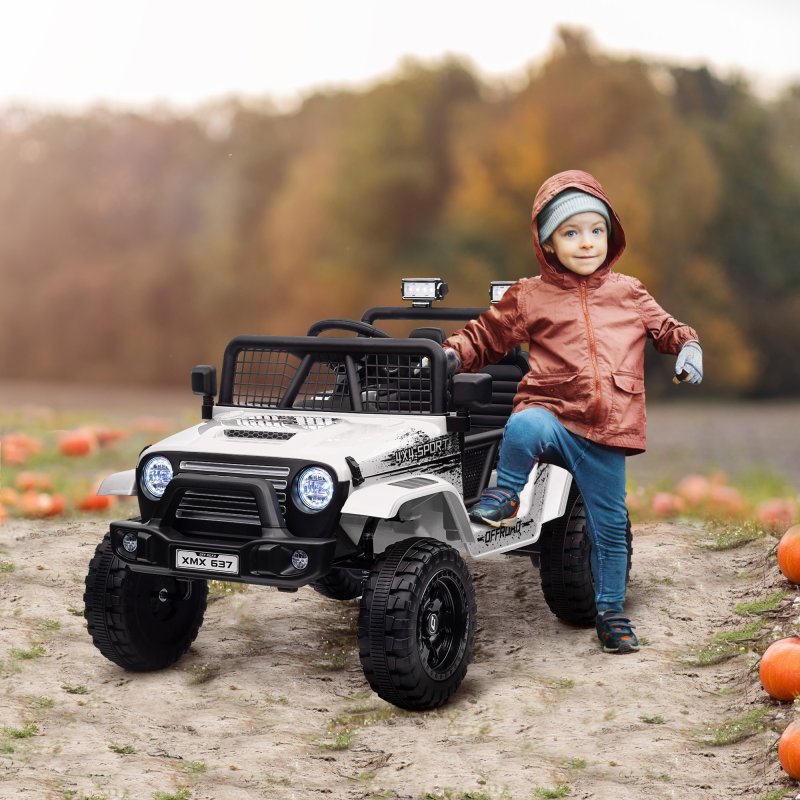 AIYAPLAY Kids Ride On Car, 12V Battery Powered Electric Truck with 4 Spring Suspension Wheels, Parental Remote Control, Music Horn LED Lights, White
