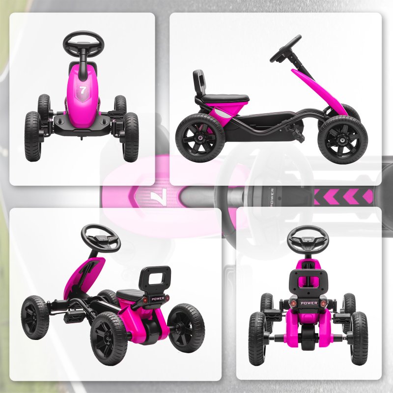 AIYAPLAY Pedal Go Kart for Kids, Children Ride-On Race Car with Silent EVA Tyres, for 2-5 Years, Pink