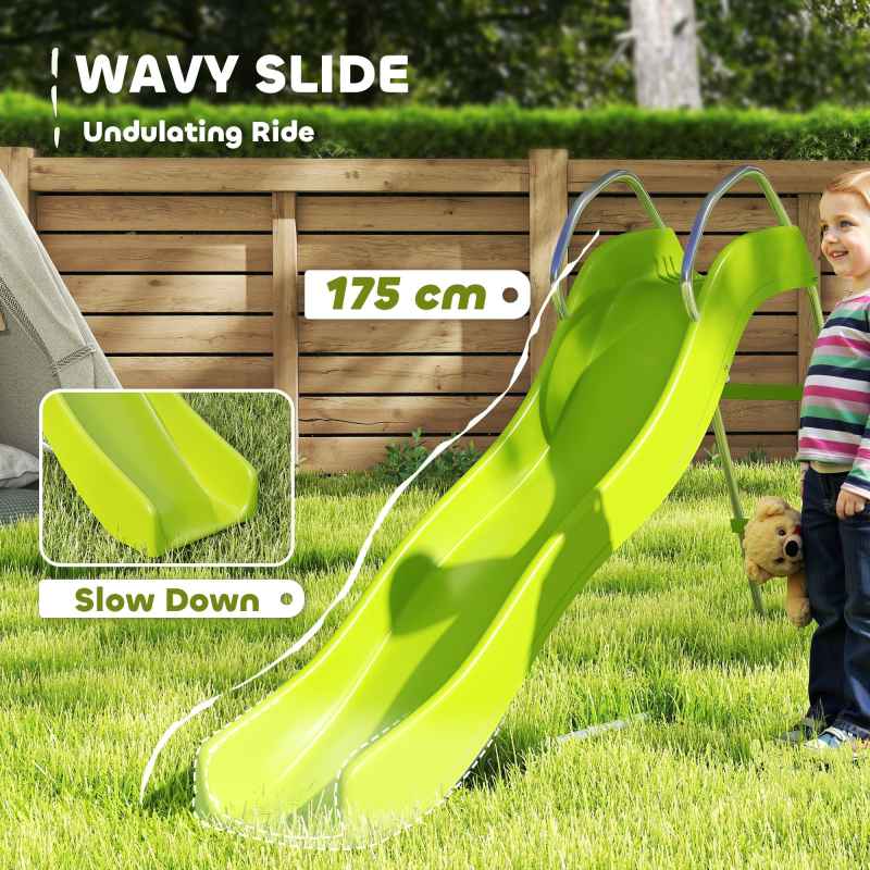 AIYAPLAY Wavy Slide for Kids, Freestanding Garden Slide with Climbing Ladder, Non-skid Steps, Outdoor Playground Equipment for Ages 3-8 Years, Green