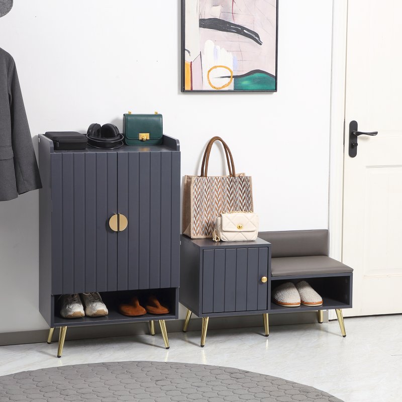 HOMCOM Shoe Bench with Storage, Shoe Cabinet with Seating Cushion, Open Compartment and Table Top for Entryway, Hallway