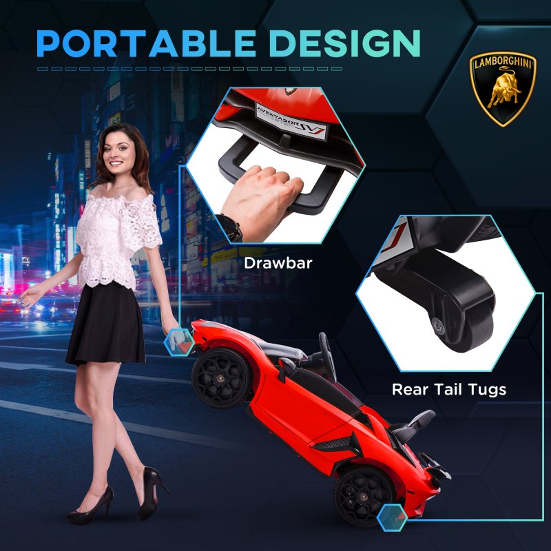 HOMCOM Lamborghini Aventador Licensed Kids' Electric Ride-on with Remote Control, 12V Powered Electric Car for Kids with Butterfly Doors, Auxiliary wheels, Music, Horn, Suspension - Red