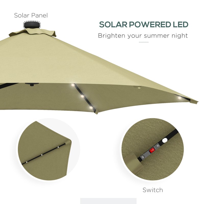 Outsunny 3(m) Cantilever Parasol with Solar LED and Easy Lever, Garden Parasol Umbrella with Cross Base and Waterproof Cover, Outdoor Sun Shades, Beige