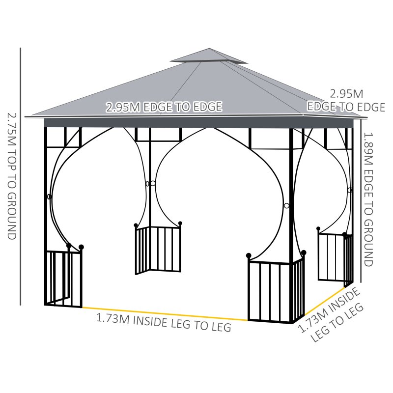 Outsunny 3 x 3m Garden Gazebo Patio Party Tent Shelter Outdoor Canopy Double Tier Sun Shade with Metal Frame and Netting, Light Grey