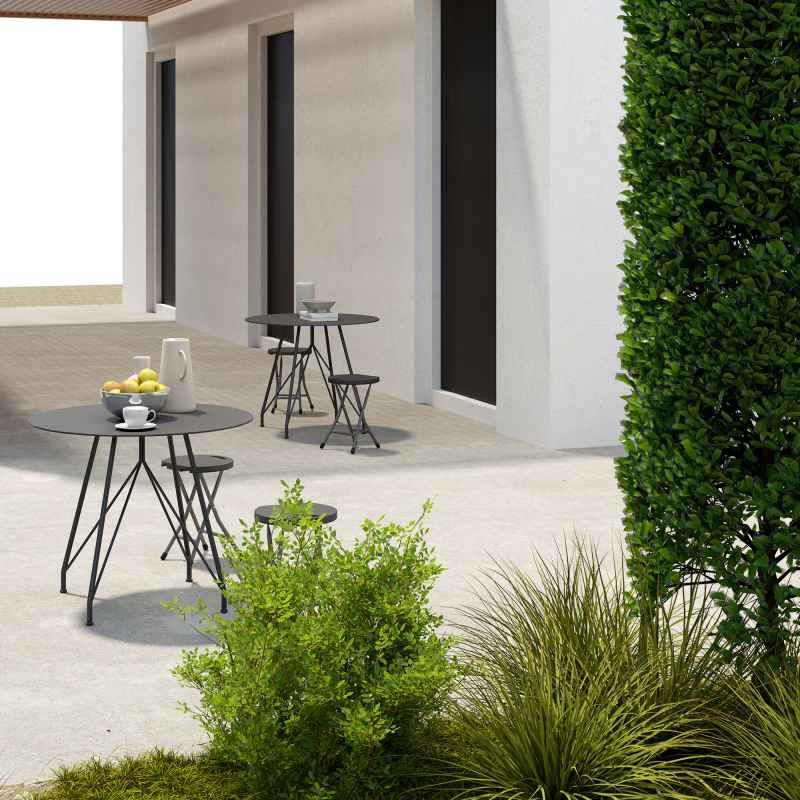 Outsunny Folding Stool Set of 4, Decorative Garden Stool Chair with Safety Latch, Foldable Garden Stools with Powder-Coated Steel Legs HDPE Seat and Handle for Indoor and Outdoor, Charcoal Grey