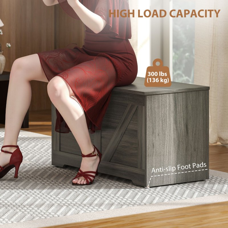 HOMCOM 100L Storage Chest, Storage Trunk with 2 Safety Hinges and U-shaped Cut-out Pull, Organiser Box for Living Room, Entryway, 80 x 40 x 45 cm, Charcoal Grey