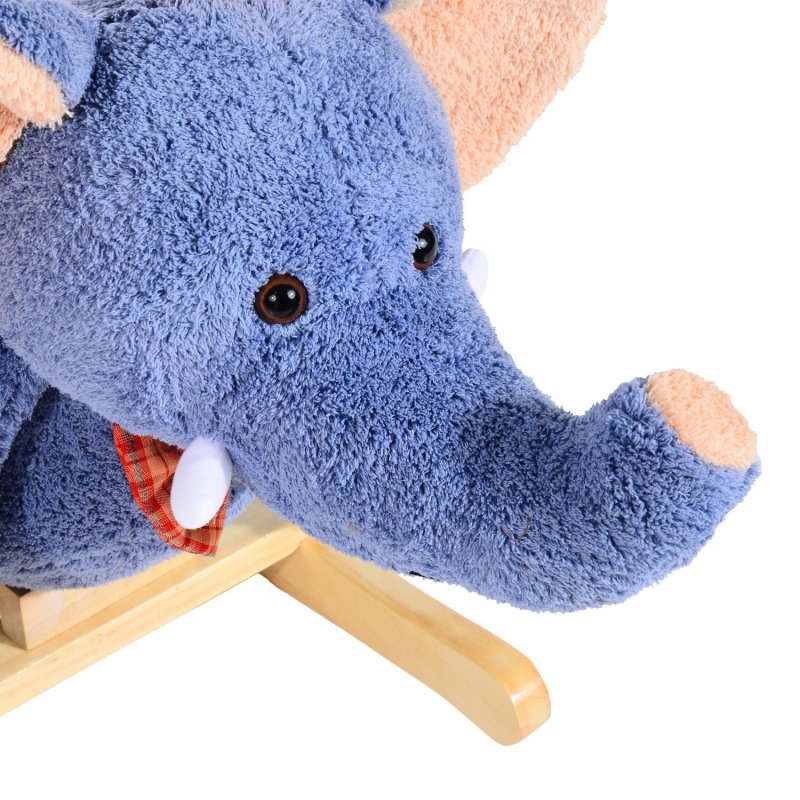 HOMCOM Children Kids Rocking Horse Toys Plush Elephant Rocker Seat with Sound Toddler Baby Gift for 1.5 Years+ Blue