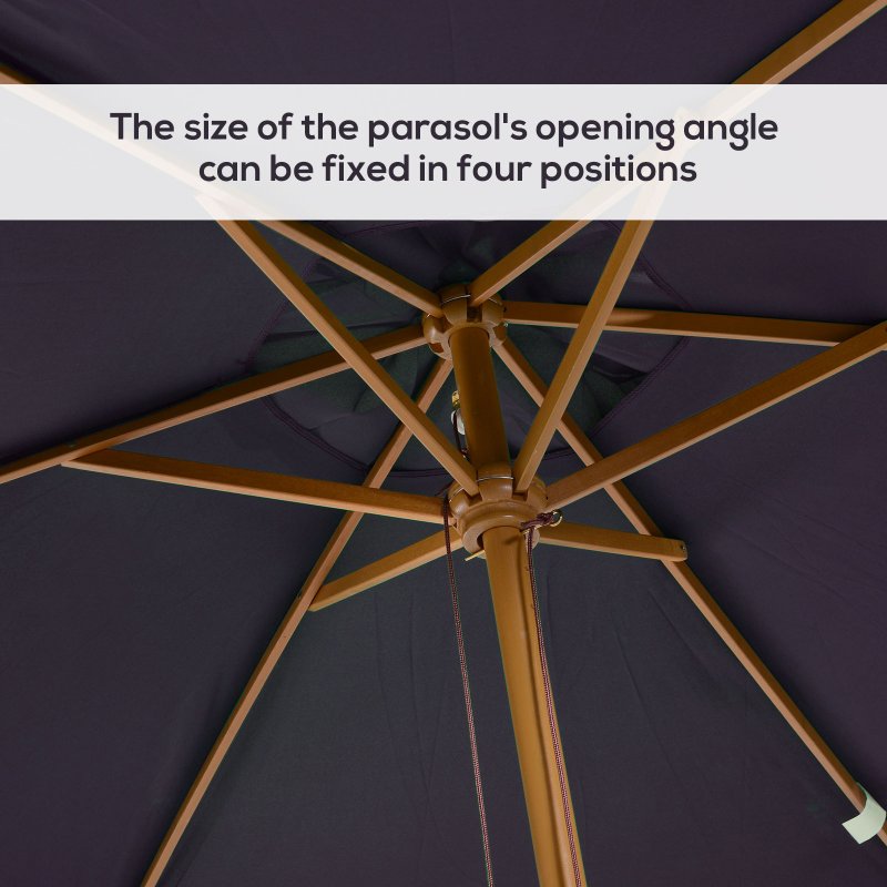 Outsunny 2 x 3m Wooden Garden Parasol Umbrella Outdoor Sun Shade Canopy, Table Market Umbrella with Vent, 38 mm Pole, Rope Pulley Mechanism, Black