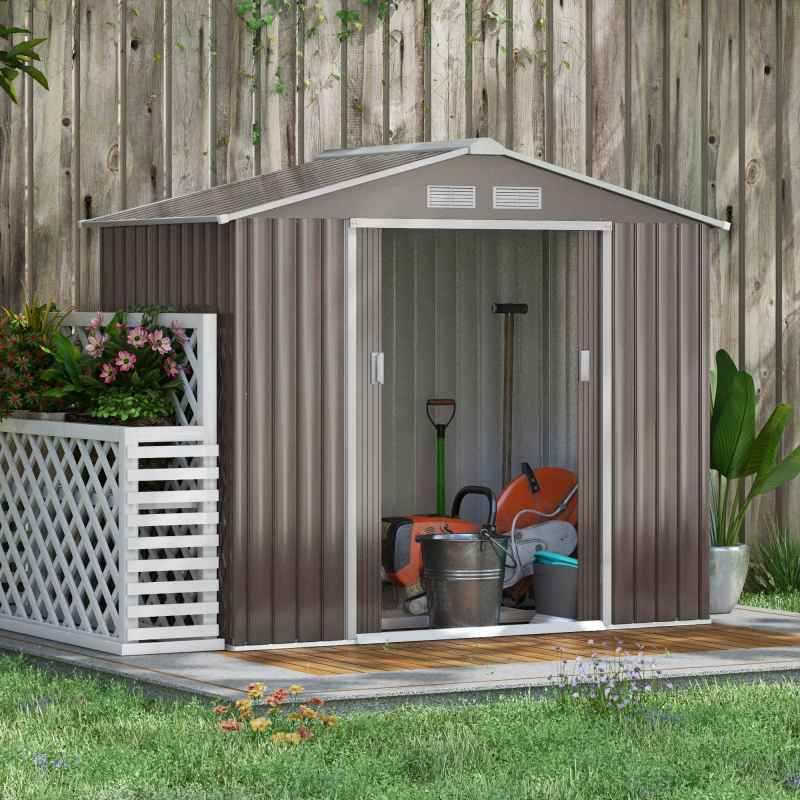 Outsunny 7 x 4ft Metal Garden Shed, Outdoor Storage Tool House with Ventilation Slots, Foundation Kit and Lockable Double Doors, Grey