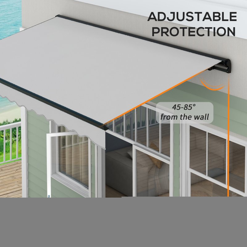 Outsunny 3.5 x 2.5m Electric Awning with Remote Controller, Aluminium Frame Retractable Awning, Half Cassette Sun Canopies for Patio Deck Door Window, Light Grey