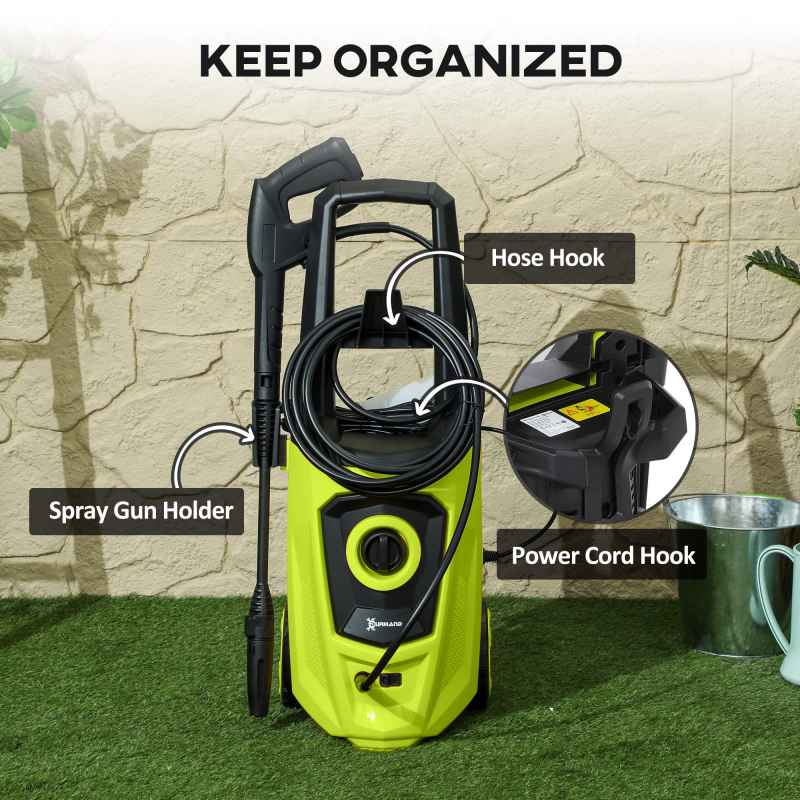 DURHAND 1800W High Pressure Washer, 150 Bar Pressure, 510 L/h Flow, High-Performance Portable Power Washer Jet Wash Cleaner with 6M Hose, Snow Foam Bottle for Garden, Car, Furniture, Green