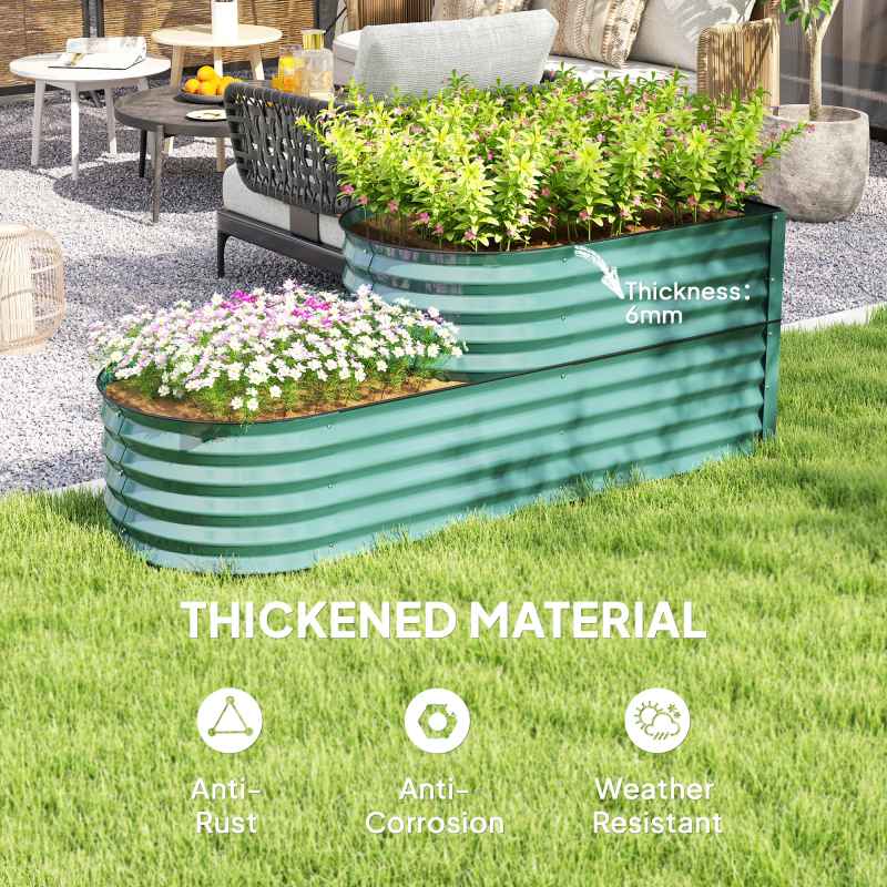 Outsunny 2-Tier Raised Garden Bed, Outdoor Galvanised Planter Box with Safety Edging and Gloves, Metal Raised Bed with Open Bottom for Vegetables, Flowers, Fruits and Herbs, Dark Green