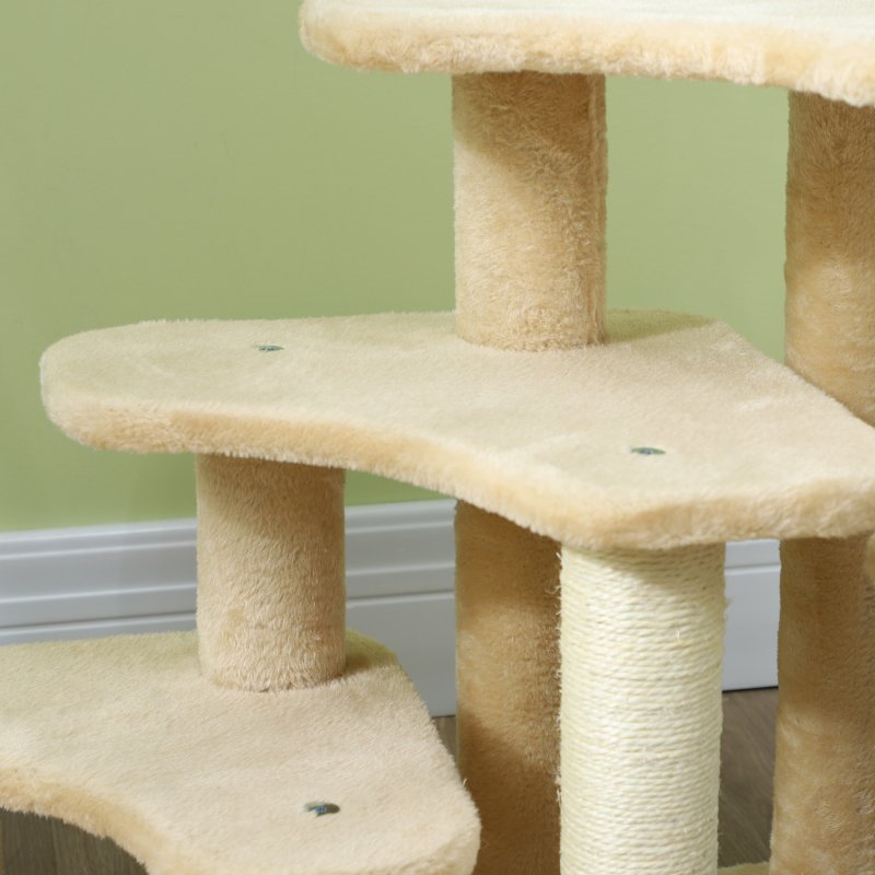 Pet Steps for Bed and Sofa Dog Cat Stairs w/ Scratching Tickling Post, Beige