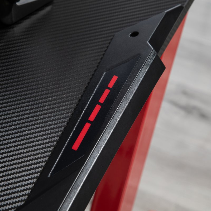 HOMCOM Gaming Desk, Carbon Fibre Covered Computer Desk, Gamer Workstation with Headphone Hook, Cup Holder and Gamepad Storage Rack