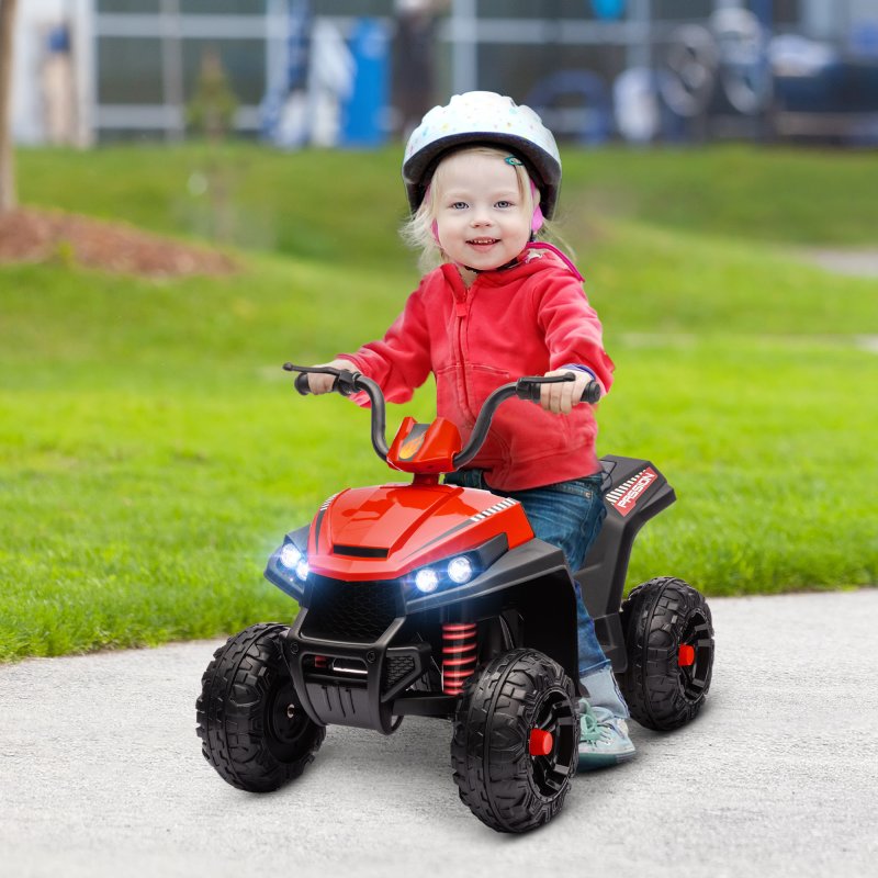 AIYAPLAY Kids Quadbike, 12V Electric Ride on ATV with 4 Wheels Spring Suspension, LED Light, Music, MP3, 5KM/H Battery Powered, for Ages 3-5 Years, White