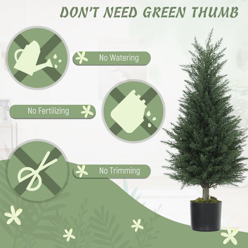 HOMCOM Set of 2 Decorative Artificial Plant, 90 cm Cypress Tree with 362 Leaves in Pot, UV-Resistant Plastic Fake Tree for Indoor Outdoor Home Office