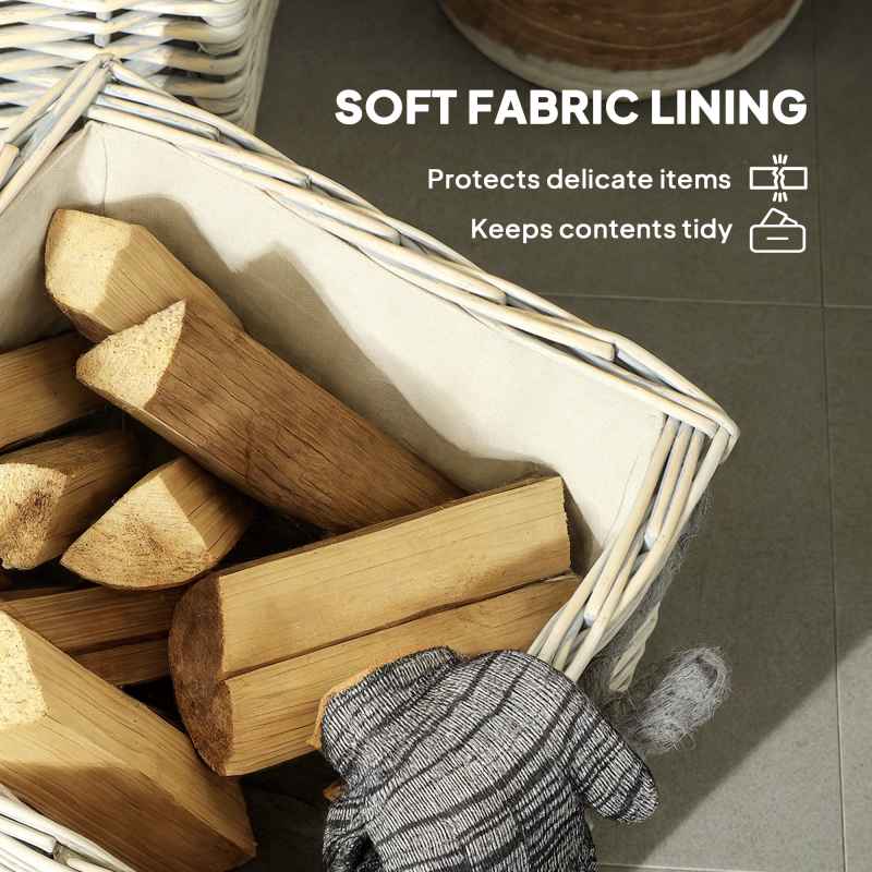 Outsunny Set of 3 Log Baskets for Wood Burner Indoor, Round torage Basket with Lining and Rope Handles for Fireside Storage, Blankets, Beige