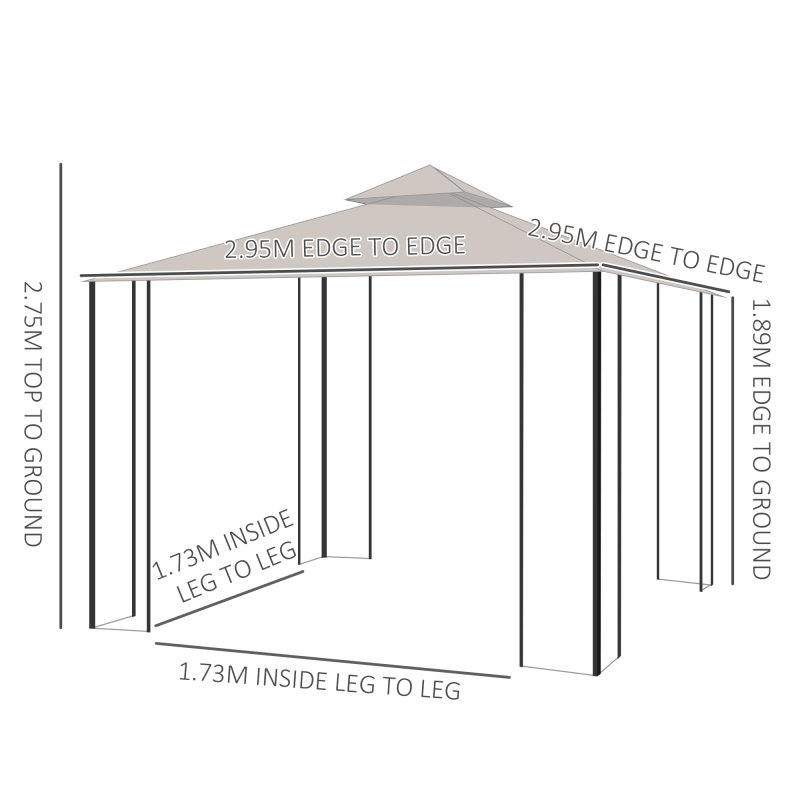 Outsunny 3 x 3m Garden Gazebo Patio Party Tent Shelter Outdoor Canopy Double Tier Sun Shade with Metal Frame and Netting, Beige