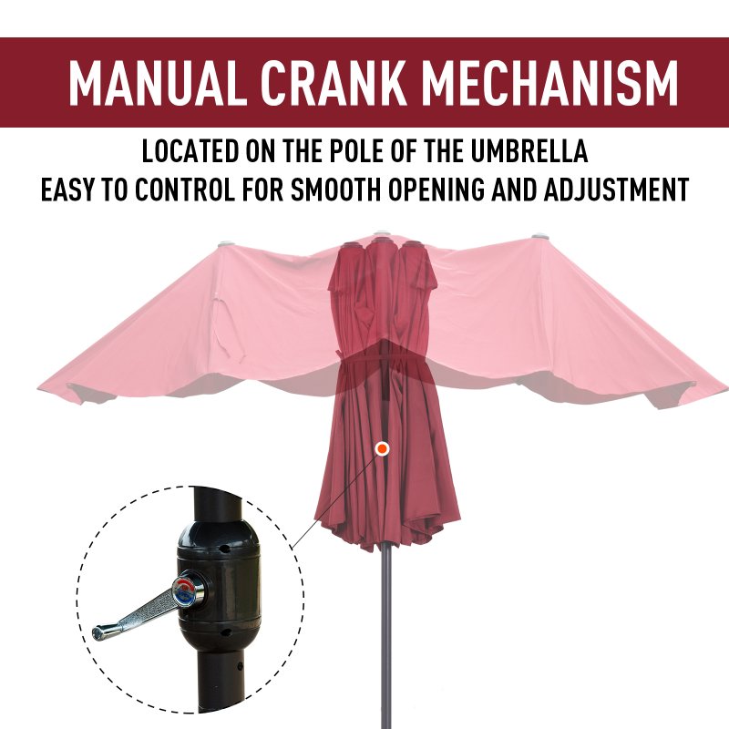 Outsunny 4.6m Large Garden Parasol Double-Sided Sun Umbrella Patio Market Canopy Shade Outdoor Wine Red - NO BASE
