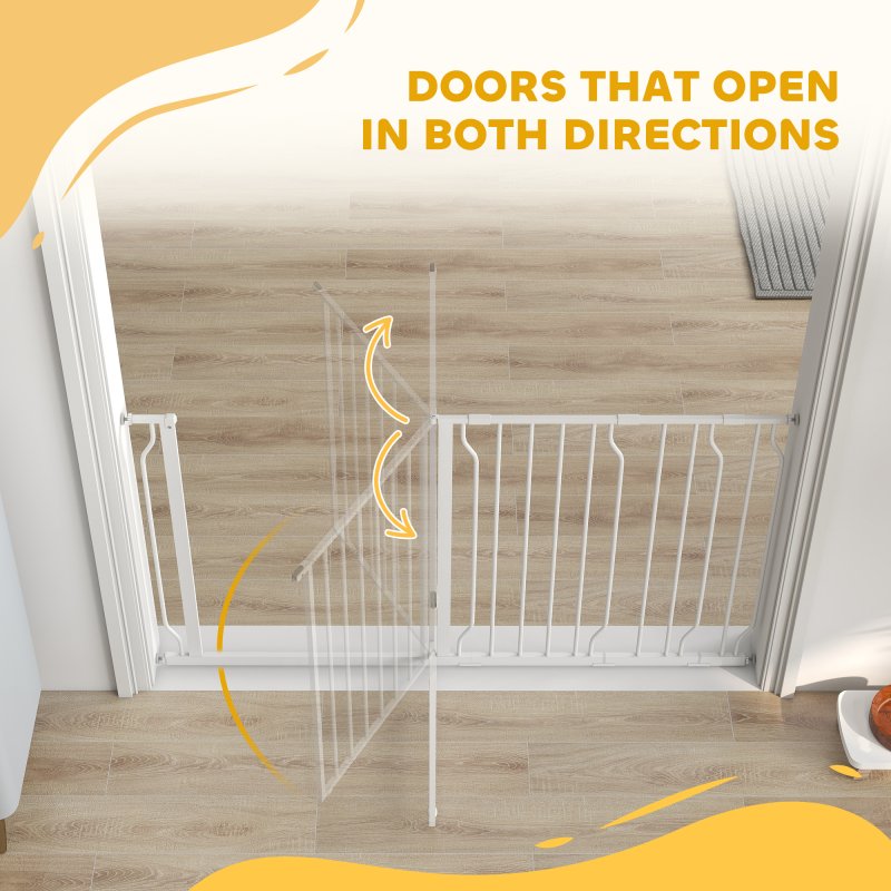 PawHut Dog Gate Wide Stair Gate w/ Door Pressure Fit Pets Barrier for Doorway, Hallway, 76H x 75-145W cm - White