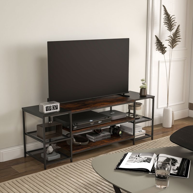 HOMCOM TV Unit Cabinet for TVs up to 60 Inches, Industrial TV Stand with Storage Shelves for Living Room