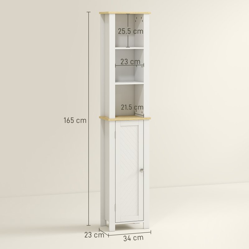 kleankin Slim Bathroom Storage Unit with Open Compartment, Bathroom Storage Cabinet with Adjustable Shelf, 34 x 23 x 165 cm, White