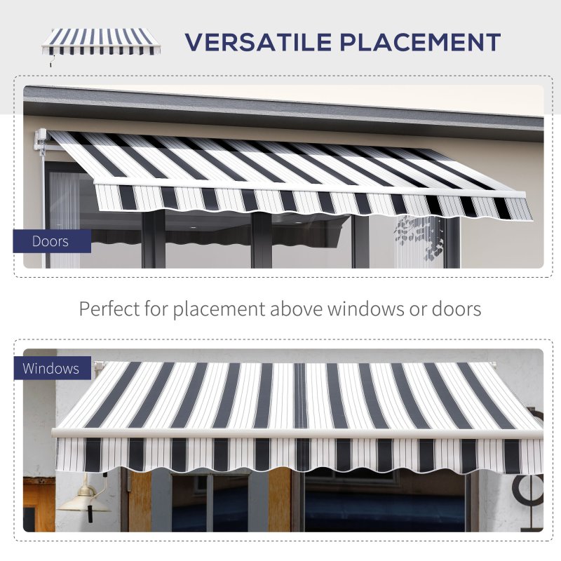 Outsunny 2.5m x 2m Retractable Awning, DIY Garden Awning Canopy, Anti-UV Sun Shade Shelter with Aluminium Frame and Crank Handle, Blue and White