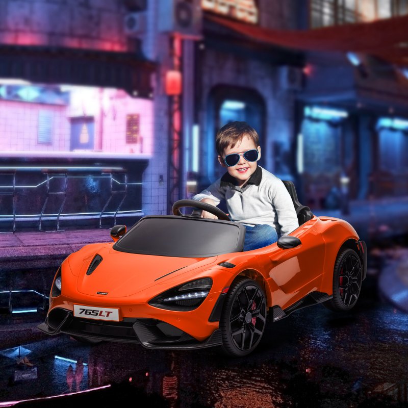 AIYAPLAY McLaren 765LT Licensed Electric Car for Kids with Butterfly Doors, 12V Kids' Electric Ride on with Remote Control, Transport Wheels, LED Lights, MP3 Music, Horn, for 3-6 Years, Orange