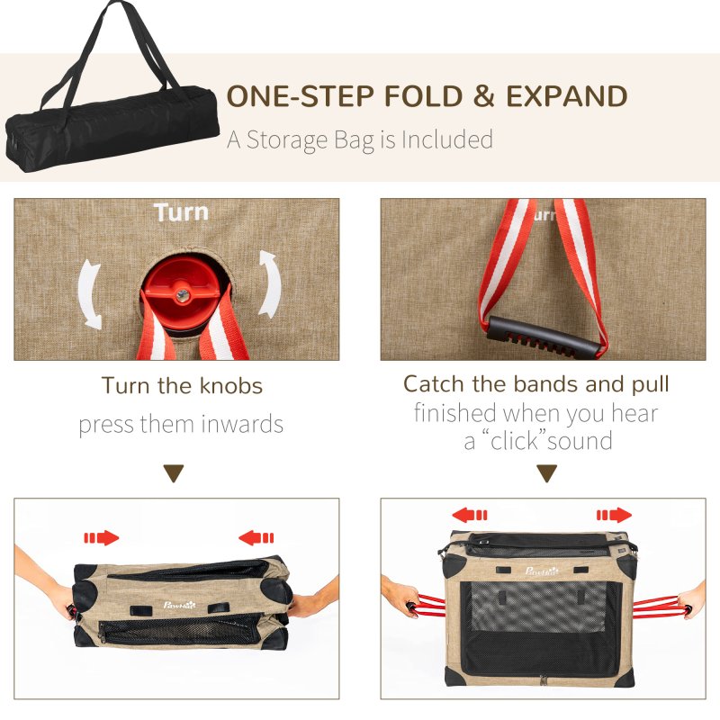 PawHut Foldable Pet Carrier for Small and Miniature Dogs, Portable Cat Carrier Soft Side Pet Travel Crate with Removable Mat, Breathable Mesh - 65 x 45 x 45 cm