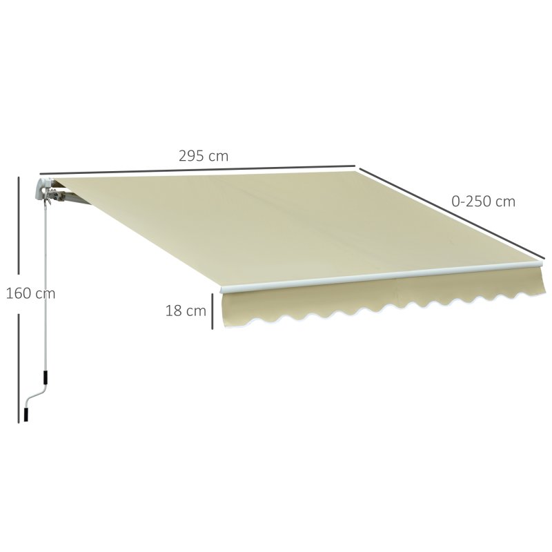 Outsunny 3m x 2.5m Garden Patio Manual Awning Canopy Sun Shade Shelter with Winding Handle Retractable Cream White