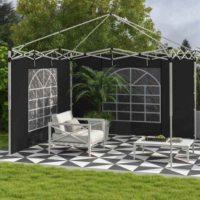 Outsunny Gazebo Side Panels with Windows and Doors, for 3x3(m) or 3x6m Pop Up Gazebo, 2 Pack Sides Replacement, Black