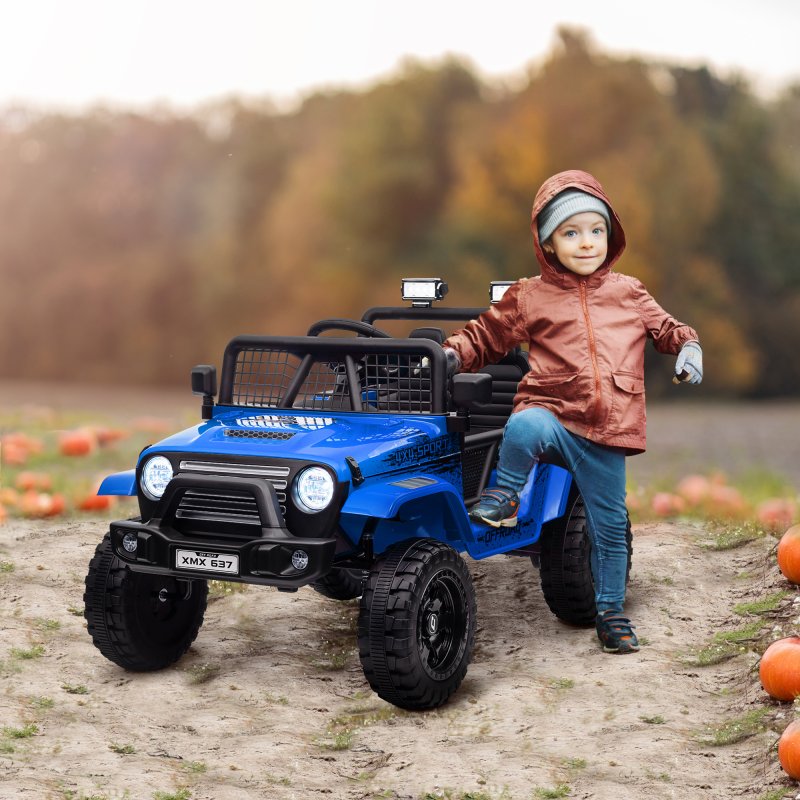 AIYAPLAY Kids Ride On Car, 12V Battery Powered Electric Truck with 4 Spring Suspension Wheels, Parental Remote Control, Music Horn LED Lights, Blue