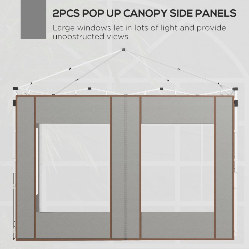 Outsunny Gazebo Side Panels with Zipped Doors and Windows, for 3x3(m) or 3x6m Pop Up Gazebo, 2 Pack Sides Replacement, Grey