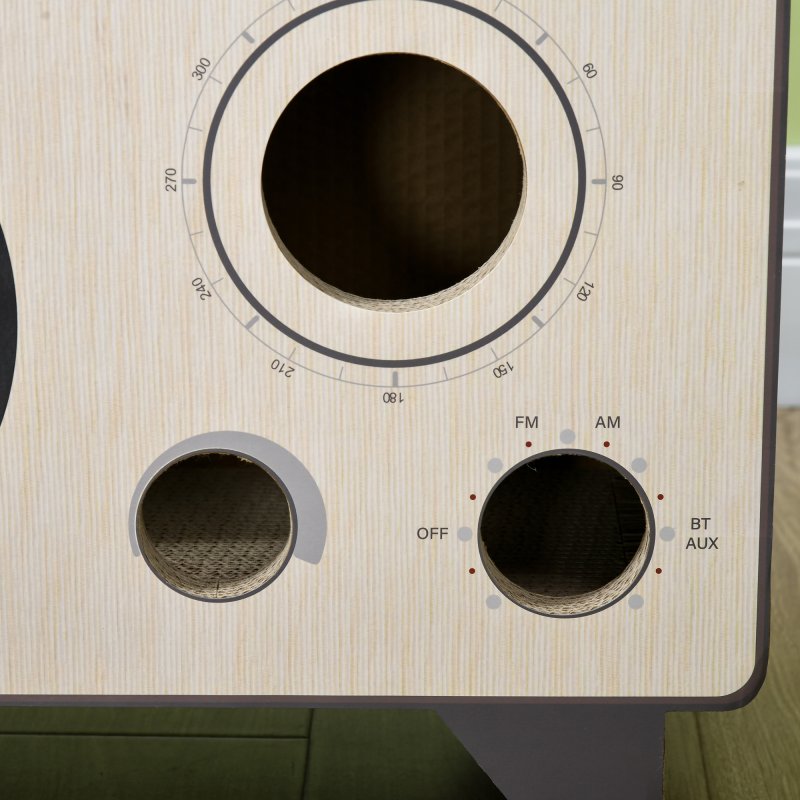 PawHut Cat Scratcher Cat Scratching Board Radio Shape with Catnip, Natural Wood Finish