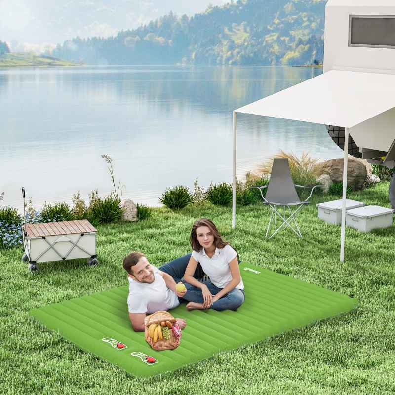 Outsunny 2 Person Camping Inflating Sleeping Mat Inflatable Mattress Ultralight Folding Bed Portable Air Bed for Outdoor Backpacking Hiking Travel - Green