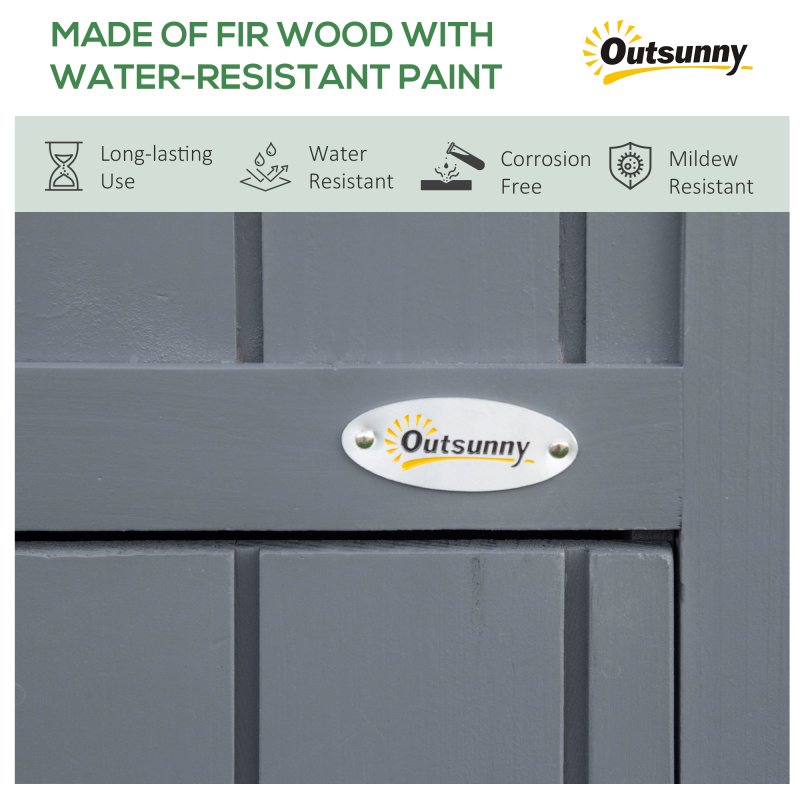 Outsunny Wooden Garden Storage Shed with 3 Shelves, Outdoor Garden Tool Storage Cabinet with Tilt Roof, Firewood Rack Log Carrier, 129 x 51.5 x 180cm, Grey