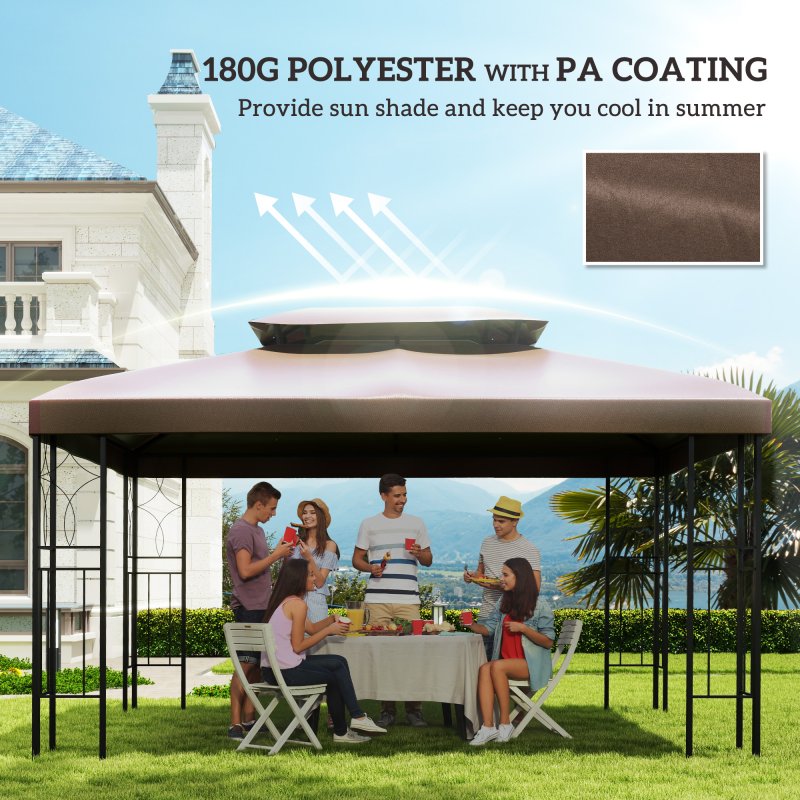 Outsunny 3x4m Gazebo Replacement Roof Canopy 2 Tier Top UV Cover Garden Patio Outdoor Sun Awning Shelters, Brown  (TOP COVER ONLY)
