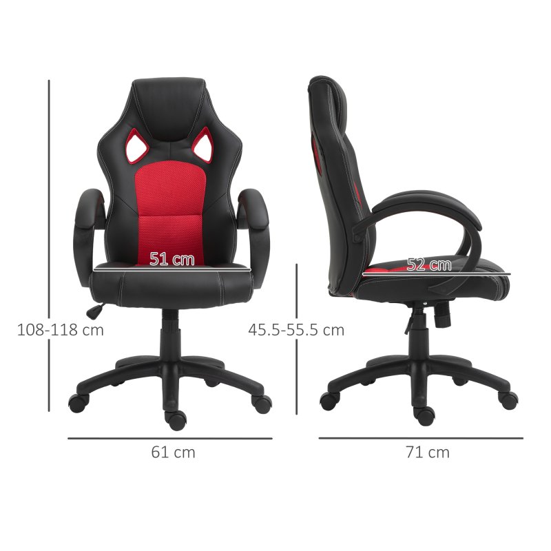 Vinsetto Gaming Chair Faux Leather Swivel Computer Racing Gamer Desk Chair for Home Office with Wheels, Red