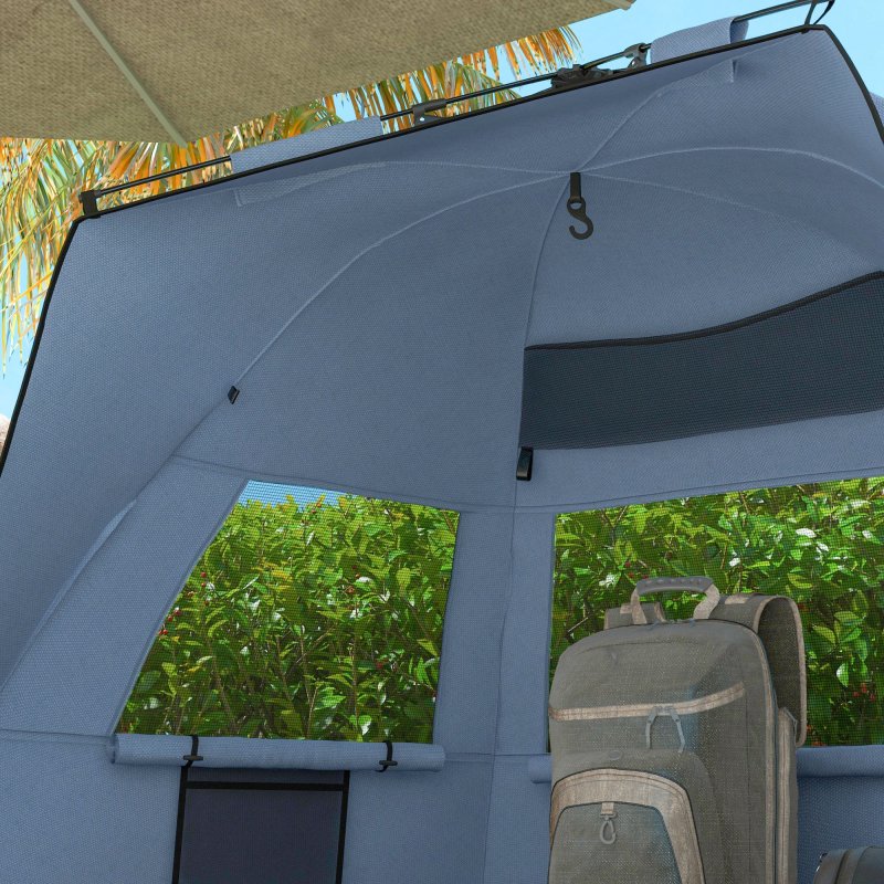 Outsunny Pop Up Tent Beach Tent for 2-3 Person, UPF15+ Easy Set Up Sun Shelter with Extended Floor, Sandbags, Mesh Windows and Carry Bag, Light Blue