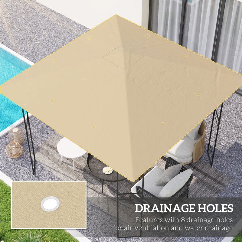 Outsunny 3 x 3(m) Gazebo Canopy Replacement Cover, Garden Gazebo Roof Replacement with Drain Holes, Water Resistant PVC Coating, 370g, UPF30+, TOP COVER ONLY