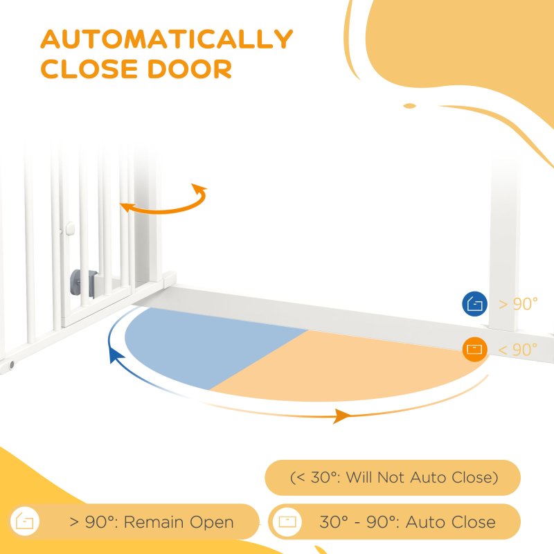 PawHut Dog Stair Gate Pet Barrier with Small Cat Door, Pressure Fit Safety Gate  with Auto Closing System, Double Locking, for Hallways - White